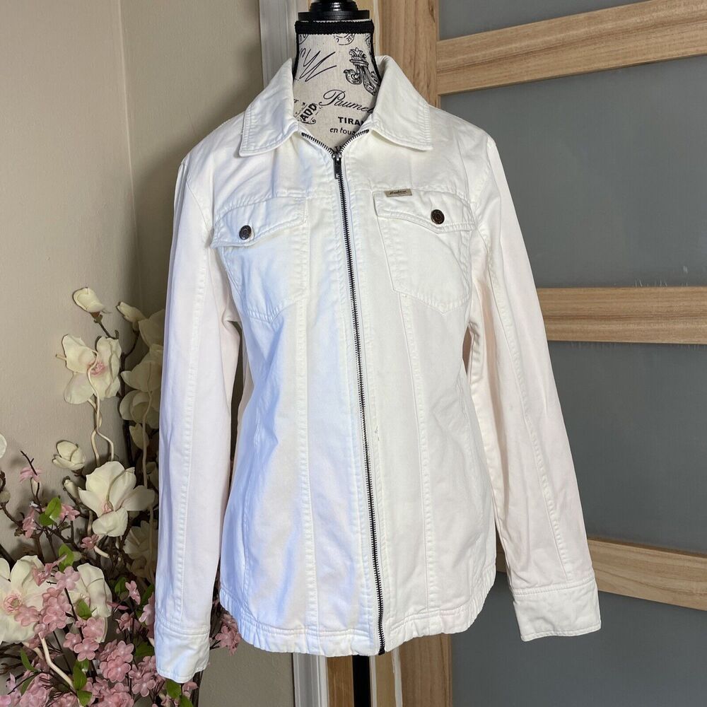Levi’s Strauss Signature Women White 100% Cotton Jacket Front Zipper Closure XL